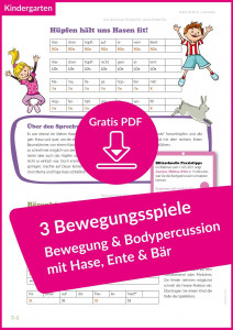 Vorschaubild Gratis-Download „Drei Bewegungsspiele und Bodypercussion mit Hase, Ente und Bär“ Krippe U3 Lugert Verlag