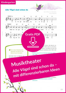 Vorschaubild Gratis-Download „Musiktheater – Alle Vögel sind schon da, mit differenzierbaren Ideen“ Kindergarten Lugert Verlag