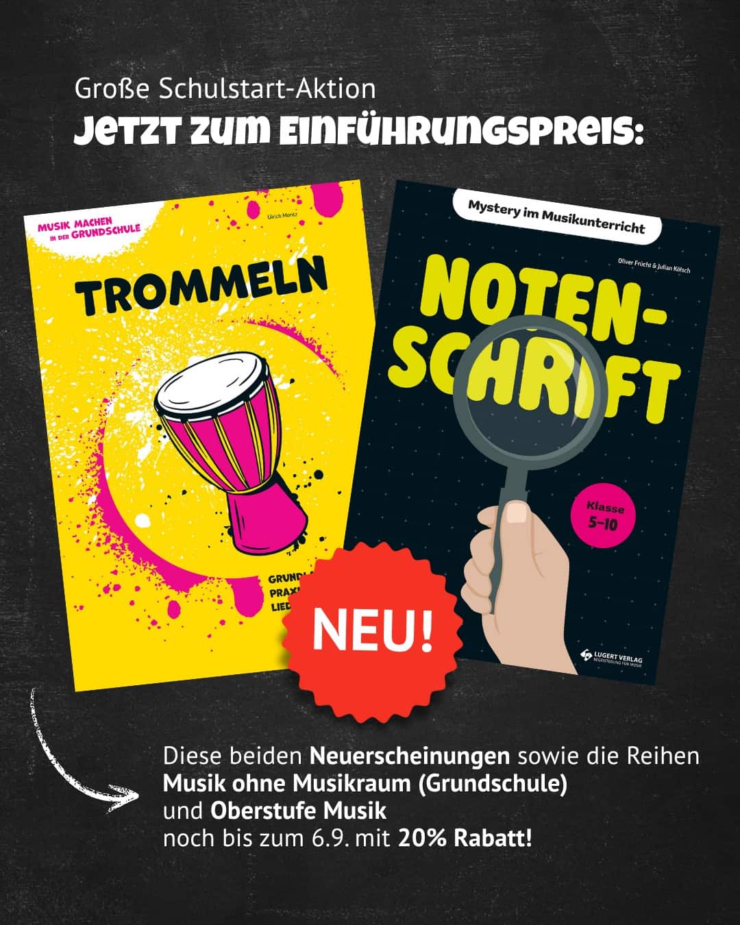 Neuerscheinungen Schulstart aktion 2026 Trommeln und Notenschrift Lugert Verlag
